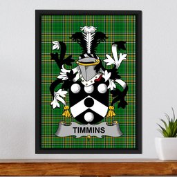 Irish Timmins Coat of Arms Family Crest Ireland Framed Canvas Print Irish National Tartan