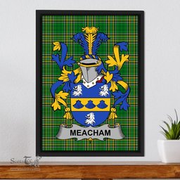 Irish Meacham Coat of Arms Family Crest Ireland Framed Canvas Print Irish National Tartan