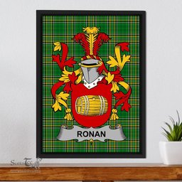 Irish Ronan or O'Ronan Coat of Arms Family Crest Ireland Framed Canvas Print Irish National Tartan