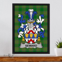 Irish Seward Coat of Arms Family Crest Ireland Framed Canvas Print Irish National Tartan