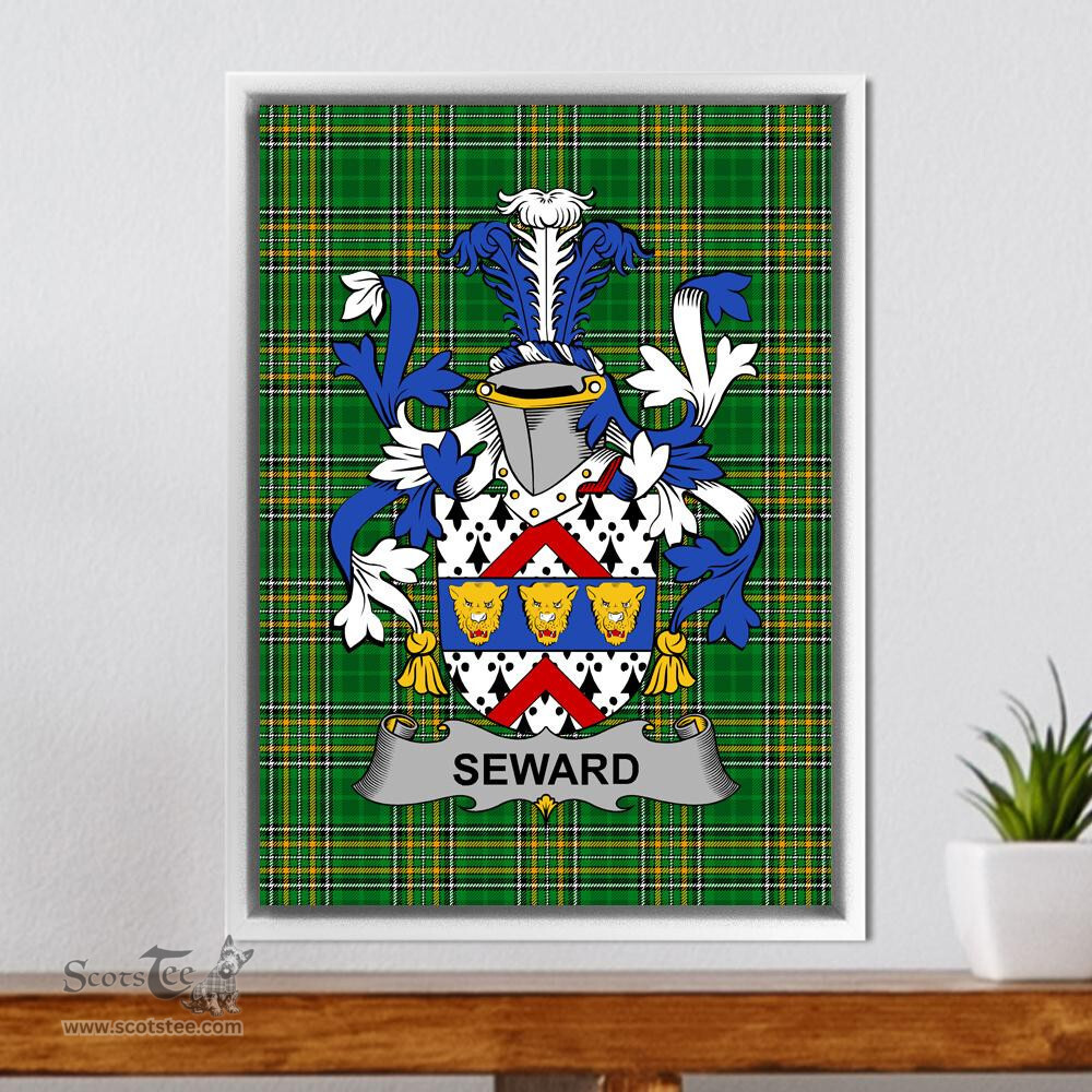 Irish Seward Coat of Arms Family Crest Ireland Framed Canvas Print Irish National Tartan