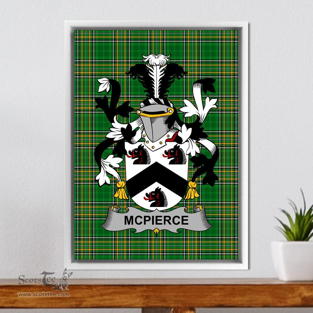 Irish McPierce or Pierce Coat of Arms Family Crest Ireland Framed Canvas Print Irish National Tartan