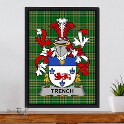 Irish Trench Coat of Arms Family Crest Ireland Framed Canvas Print Irish National Tartan