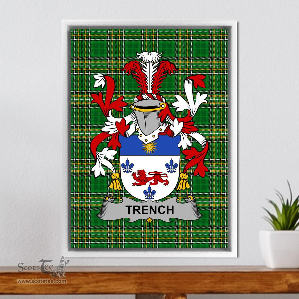 Irish Trench Coat of Arms Family Crest Ireland Framed Canvas Print Irish National Tartan