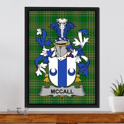 Irish McCall Coat of Arms Family Crest Ireland Framed Canvas Print Irish National Tartan