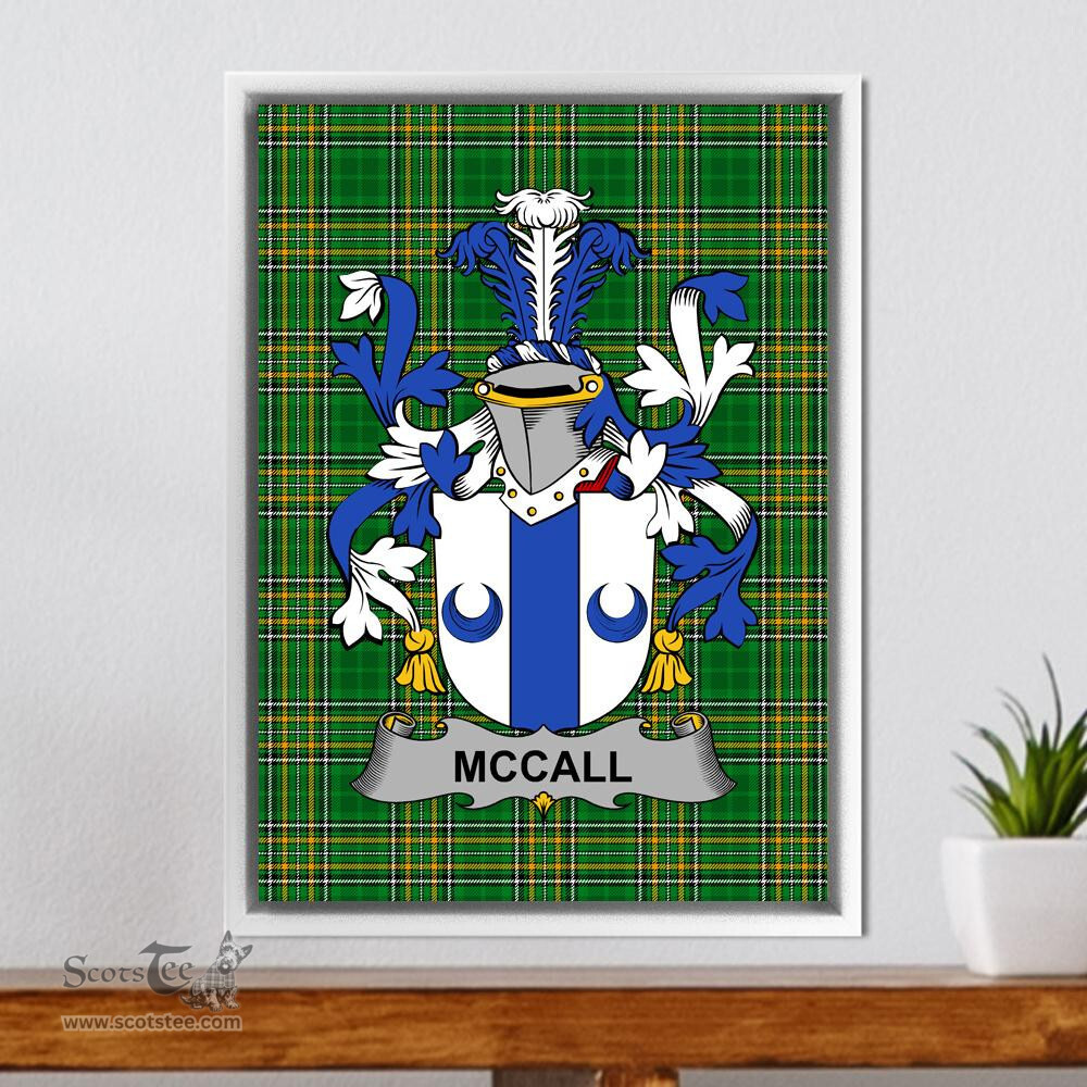 Irish McCall Coat of Arms Family Crest Ireland Framed Canvas Print Irish National Tartan