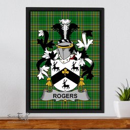 Irish Rogers Coat of Arms Family Crest Ireland Framed Canvas Print Irish National Tartan