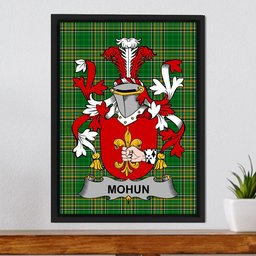 Irish Mohun or Mohan Coat of Arms Family Crest Ireland Framed Canvas Print Irish National Tartan
