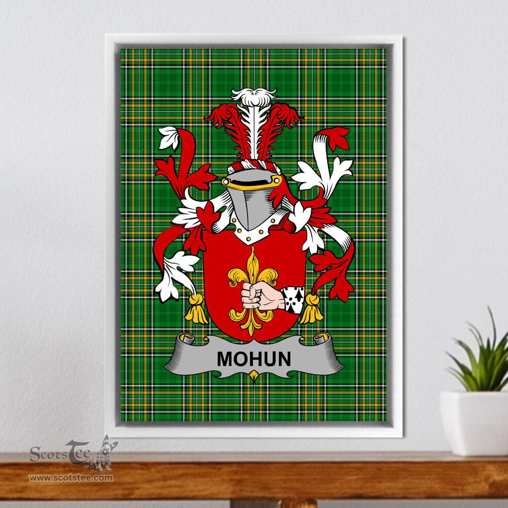 Irish Mohun or Mohan Coat of Arms Family Crest Ireland Framed Canvas Print Irish National Tartan