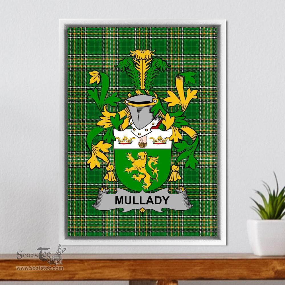 Irish Mullady or O'Mullady Coat of Arms Family Crest Ireland Framed Canvas Print Irish National Tartan