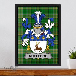 Irish Rutledge Coat of Arms Family Crest Ireland Framed Canvas Print Irish National Tartan