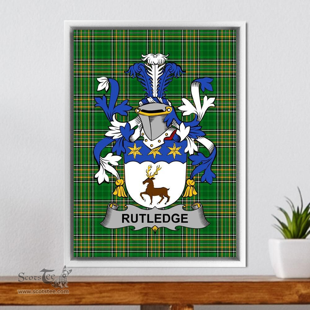 Irish Rutledge Coat of Arms Family Crest Ireland Framed Canvas Print Irish National Tartan