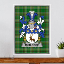 Irish Rutledge Coat of Arms Family Crest Ireland Framed Canvas Print Irish National Tartan