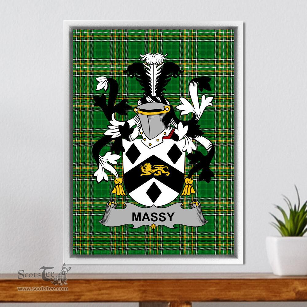 Irish Massy or Massey Coat of Arms Family Crest Ireland Framed Canvas Print Irish National Tartan