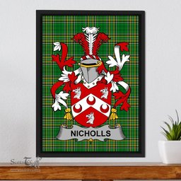 Irish Nicholls or Nichols Coat of Arms Family Crest Ireland Framed Canvas Print Irish National Tartan