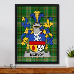 Irish McEvoy or McKelvey Coat of Arms Family Crest Ireland Framed Canvas Print Irish National Tartan