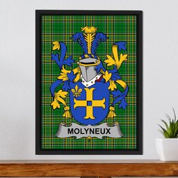 Irish Molyneux Coat of Arms Family Crest Ireland Framed Canvas Print Irish National Tartan