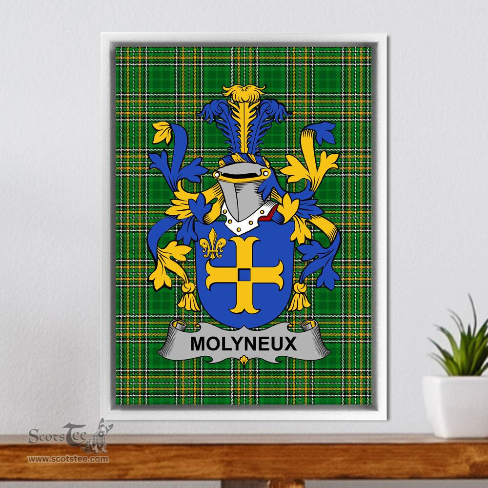 Irish Molyneux Coat of Arms Family Crest Ireland Framed Canvas Print Irish National Tartan