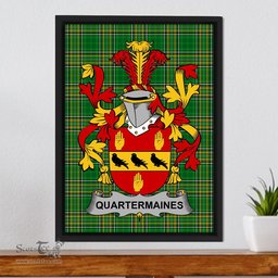 Irish Quartermaines Coat of Arms Family Crest Ireland Framed Canvas Print Irish National Tartan