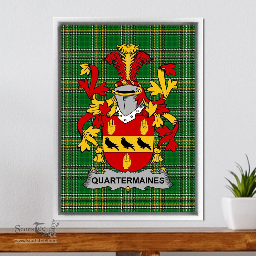 Irish Quartermaines Coat of Arms Family Crest Ireland Framed Canvas Print Irish National Tartan