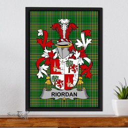 Irish Riordan or O'Rearden Coat of Arms Family Crest Ireland Framed Canvas Print Irish National Tartan