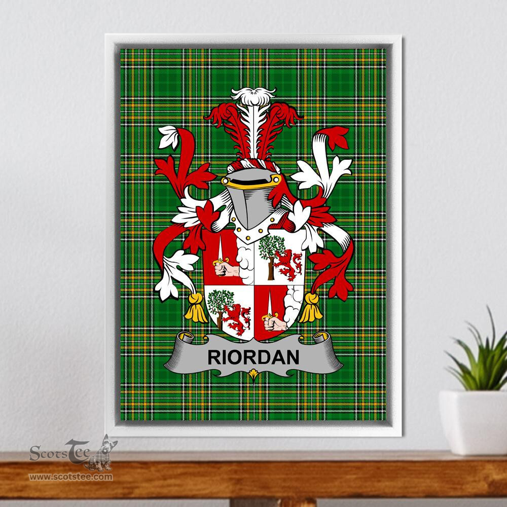 Irish Riordan or O'Rearden Coat of Arms Family Crest Ireland Framed Canvas Print Irish National Tartan