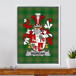 Irish Riordan or O'Rearden Coat of Arms Family Crest Ireland Framed Canvas Print Irish National Tartan