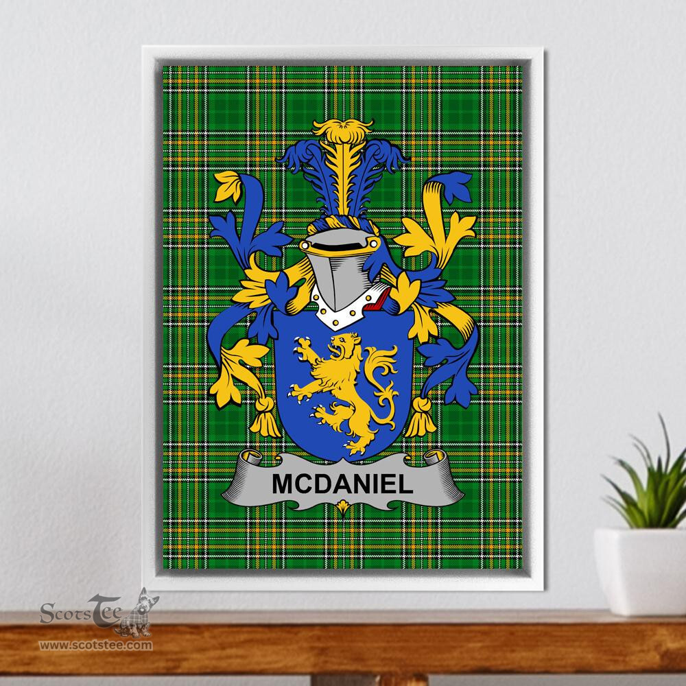Irish McDaniel or Daniel Coat of Arms Family Crest Ireland Framed Canvas Print Irish National Tartan