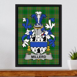 Irish Millerd Coat of Arms Family Crest Ireland Framed Canvas Print Irish National Tartan