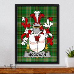 Irish McGowan or McGouan Coat of Arms Family Crest Ireland Framed Canvas Print Irish National Tartan