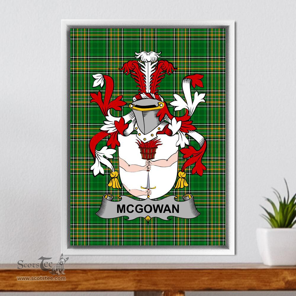 Irish McGowan or McGouan Coat of Arms Family Crest Ireland Framed Canvas Print Irish National Tartan