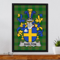 Irish Shelton Coat of Arms Family Crest Ireland Framed Canvas Print Irish National Tartan