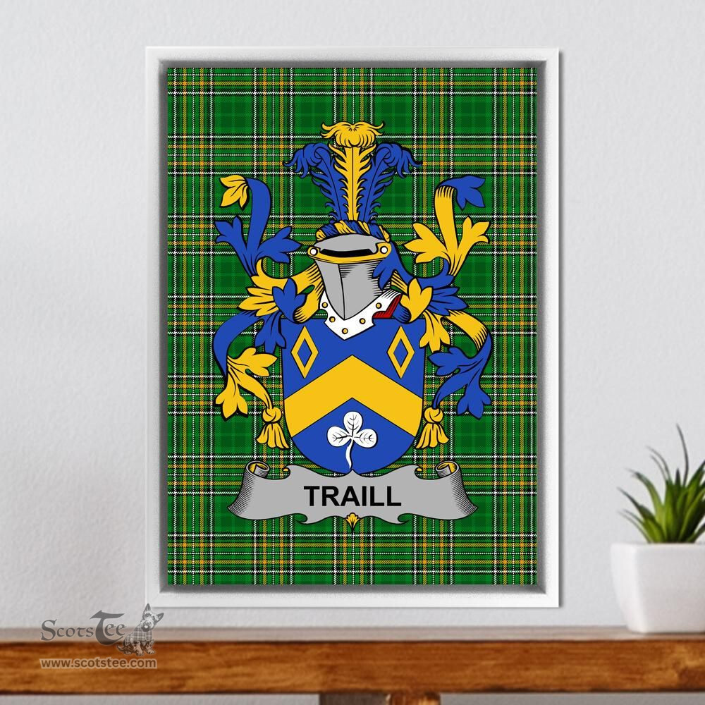 Irish Traill or Trayle Coat of Arms Family Crest Ireland Framed Canvas Print Irish National Tartan