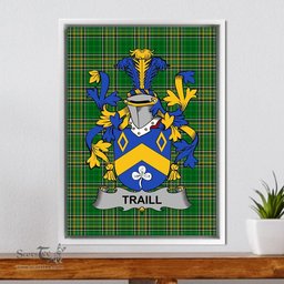 Irish Traill or Trayle Coat of Arms Family Crest Ireland Framed Canvas Print Irish National Tartan