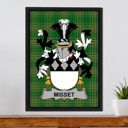 Irish Misset Coat of Arms Family Crest Ireland Framed Canvas Print Irish National Tartan