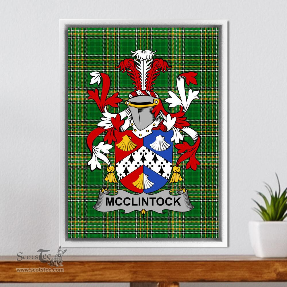 Irish McClintock Coat of Arms Family Crest Ireland Framed Canvas Print Irish National Tartan