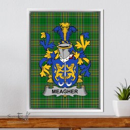 Irish Meagher or O'Maher Coat of Arms Family Crest Ireland Framed Canvas Print Irish National Tartan