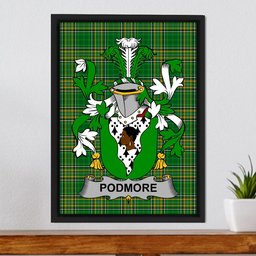 Irish Podmore Coat of Arms Family Crest Ireland Framed Canvas Print Irish National Tartan