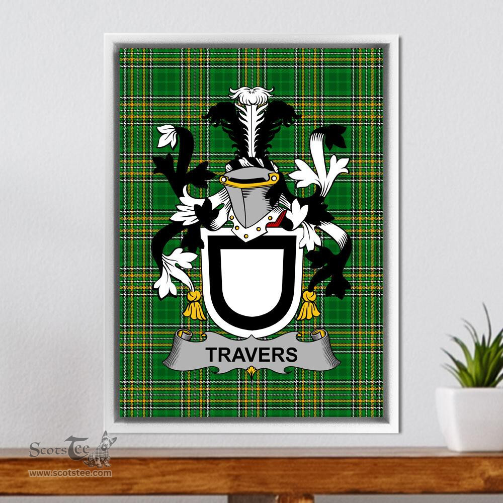 Irish Travers Coat of Arms Family Crest Ireland Framed Canvas Print Irish National Tartan