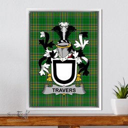 Irish Travers Coat of Arms Family Crest Ireland Framed Canvas Print Irish National Tartan