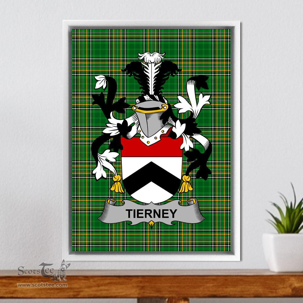 Irish Tierney or O'Tierney Coat of Arms Family Crest Ireland Framed Canvas Print Irish National Tartan