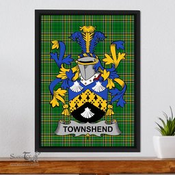 Irish Townshend or Townsend Coat of Arms Family Crest Ireland Framed Canvas Print Irish National Tartan