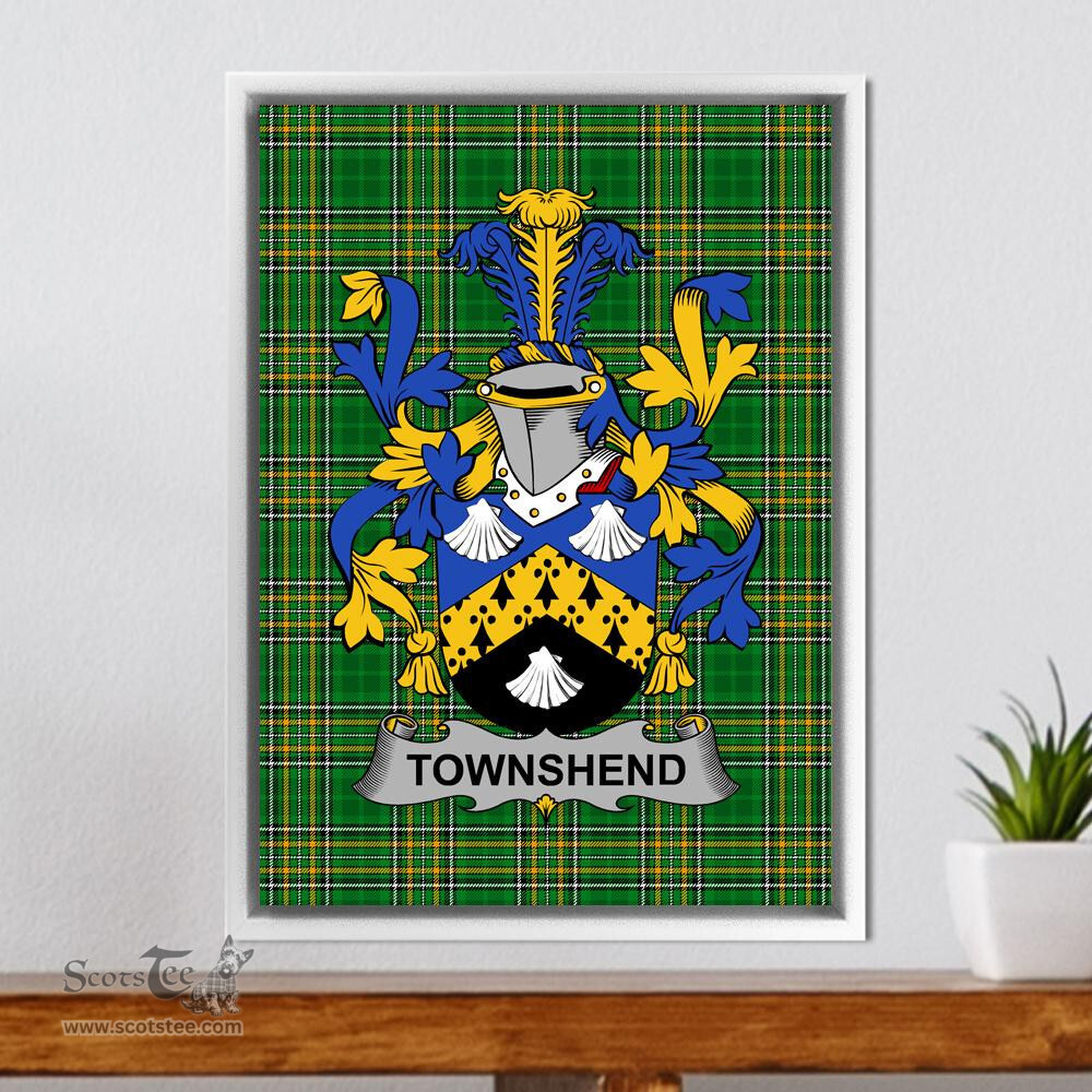 Irish Townshend or Townsend Coat of Arms Family Crest Ireland Framed Canvas Print Irish National Tartan