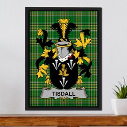 Irish Tisdall or Tisdale Coat of Arms Family Crest Ireland Framed Canvas Print Irish National Tartan