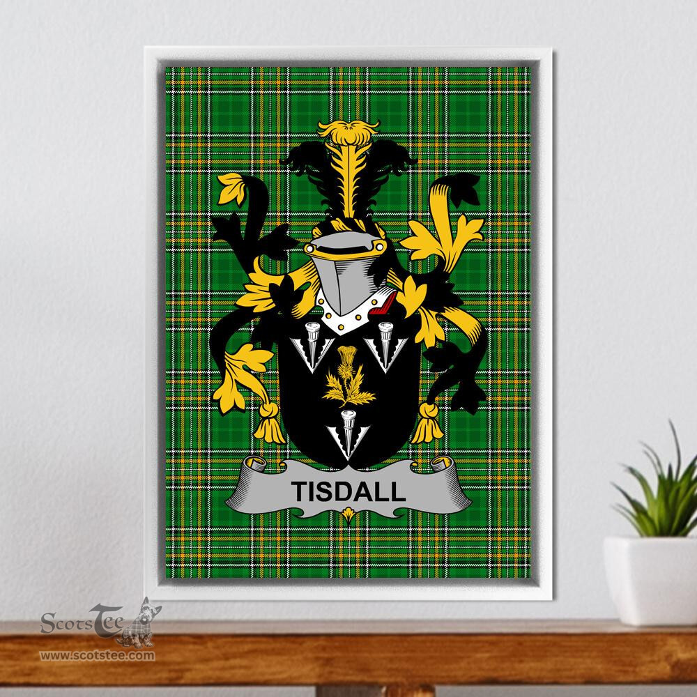 Irish Tisdall or Tisdale Coat of Arms Family Crest Ireland Framed Canvas Print Irish National Tartan