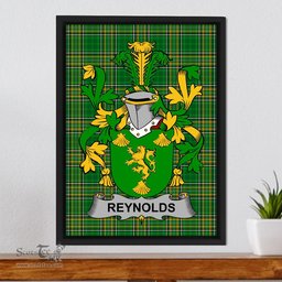 Irish Reynolds or McRannell Coat of Arms Family Crest Ireland Framed Canvas Print Irish National Tartan