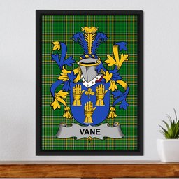 Irish Vane Coat of Arms Family Crest Ireland Framed Canvas Print Irish National Tartan