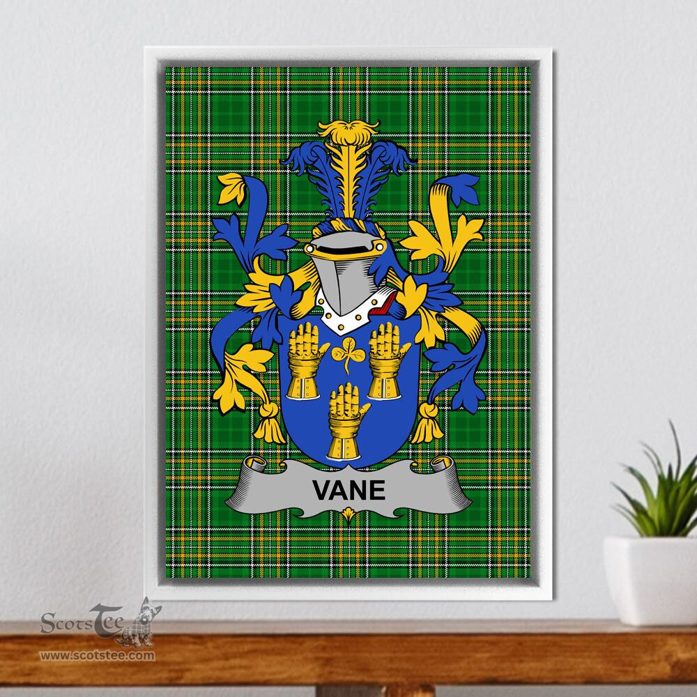 Irish Vane Coat of Arms Family Crest Ireland Framed Canvas Print Irish National Tartan