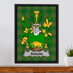 Irish Rogan or O'Rogan Coat of Arms Family Crest Ireland Framed Canvas Print Irish National Tartan