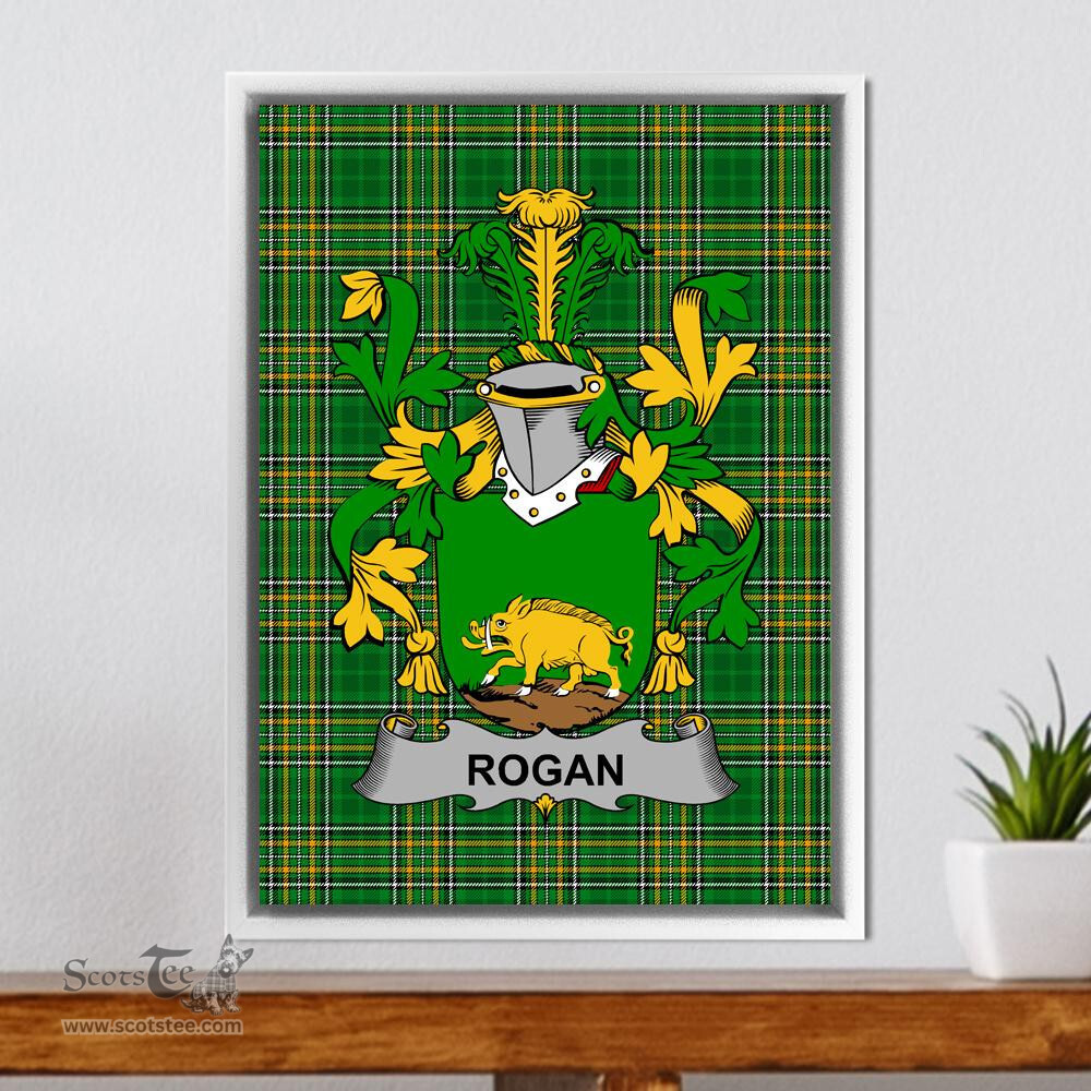Irish Rogan or O'Rogan Coat of Arms Family Crest Ireland Framed Canvas Print Irish National Tartan